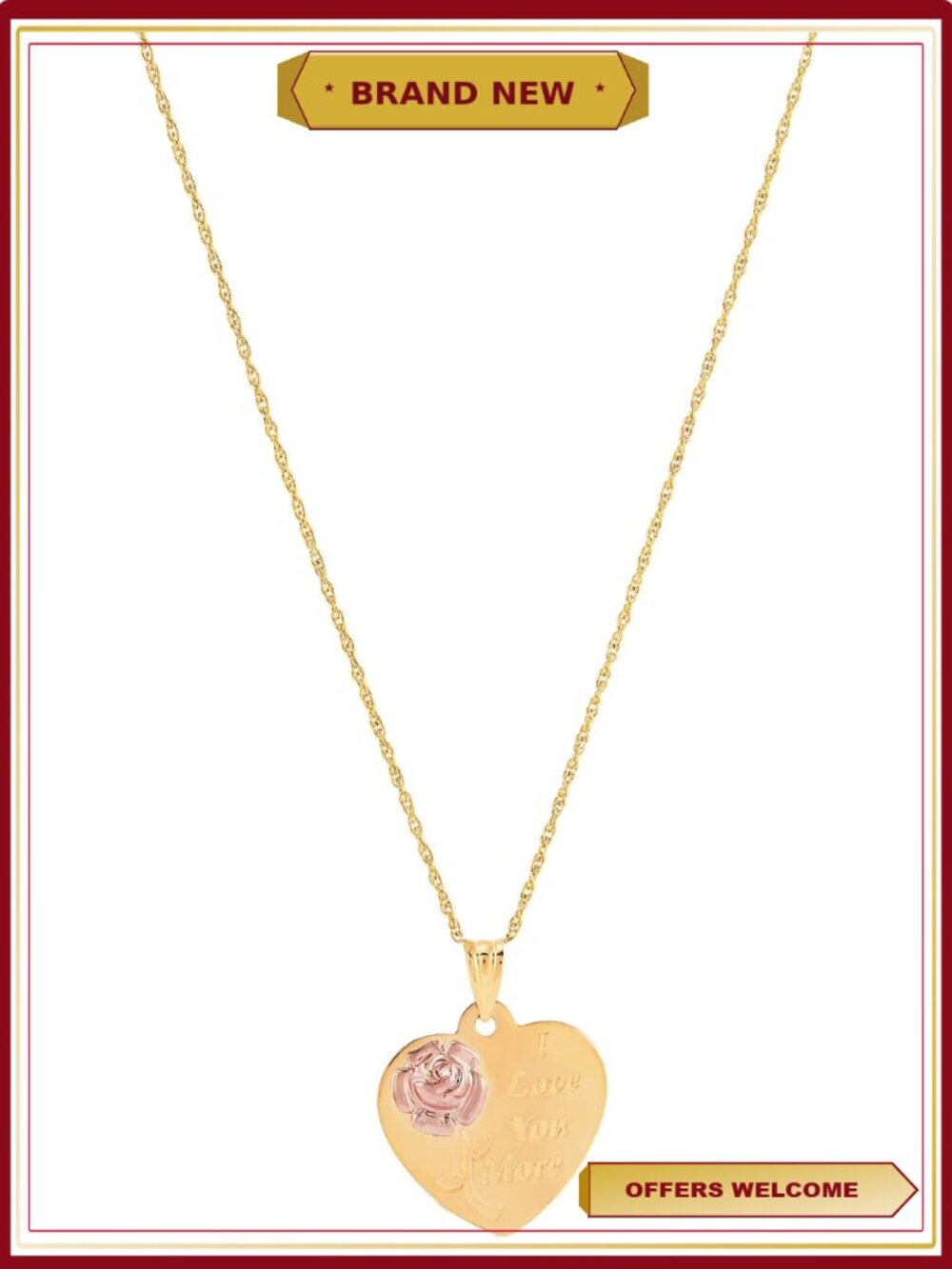 10K Yellow and Pink Gold Flower Heart Disk Pendant Necklace 18